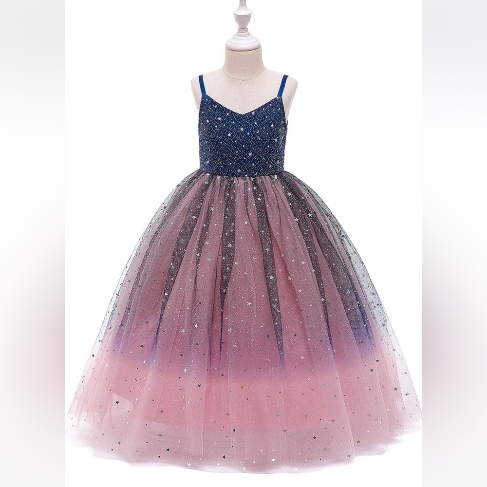 Girls pink and navy tulle dress size (3-4y)